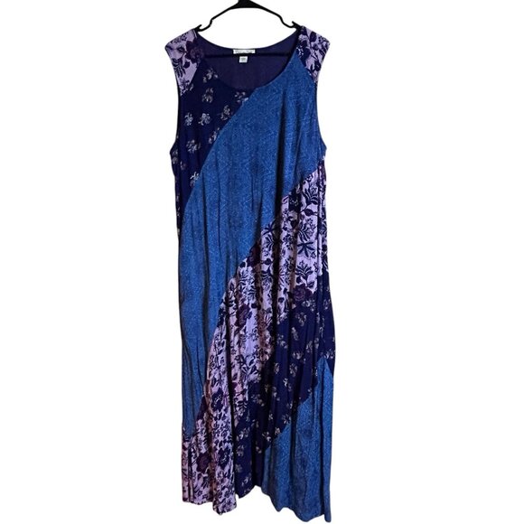 Coldwater Creek Garden Floral Patchwork Sleeveless Maxi Dress Sz L Pockets Boho - Picture 1 of 11